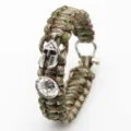 Survival paracord bracelet with Spartan helmet charm, tactical military green rope wristband. - Army Green Camo