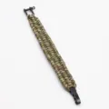 Survival paracord bracelet with black zinc alloy U-shackle camo green outdoor tactical wristband. - Military Camo (Black Hardware)