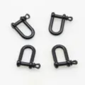 Close up of black metal u-shaped shackles, ideal for paracord bracelets and DIY survival gear. - Black U-Shaped Flat Head