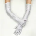 53cm Long White Spandex Gloves Satin Glossy Dress Wedding Party Women Costume Accessory - One Size / White