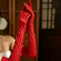 Long red spandex opera gloves, elegant elastic gloves for women evening dress and photography. - One Size / Red