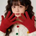 Gants en tricot chaud pour hommes et femmes, gants en laine extensible unie rouge - Taille unique / Rouge