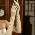 Long Spandex Stretch Gloves 53cm Beige Vintage Wedding Photography Party Accessory Elegance - One Size / Beige