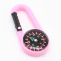 Pink multi-functional carabiner compass for outdoor hiking, portable plastic alloy pocket tool. - Pink
