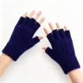 Gants tricotés sans doigts bleu foncé pour femmes et hommes, mitaines d'hiver chaudes et confort. - Taille unique / Bleu marine