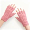 Gants mitaines en tricot rose, design demi-doigt en laine chaude pour taper et quotidien. - Taille unique / Rose