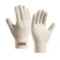 Touch screen winter knit gloves for men and women, warm thermal thick fleece lined thermal gloves. - One Size / Beige