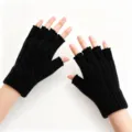 Gants de tricot sans doigts noirs pour l'hiver, mitaines chaudes et douces pour taper. - Taille unique / Noir
