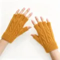 Gants sans doigts en tricot torsadé jaune pour femmes et hommes, gants d'hiver chauds - Taille unique / Jaune