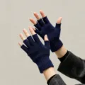 Guantes de punto de lana azul oscuro sin dedos para invierno y uso diario en exteriores. - Talla única / Azul marino