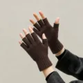 Guantes sin dedos de lana tejida marrón para invierno cálido ciclismo al aire libre - Talla única / Café