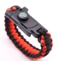 Black and red paracord survival bracelet with integrated compass and buckle for outdoor camping adventures - Red and Black