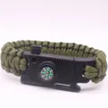 Army green paracord survival bracelet with integrated compass buckle for outdoor camping - Green