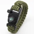 Tactical Paracord Survival Bracelet with Compass Whistle Outdoor Emergency Gear - Army Green