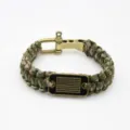 Tactical survival paracord bracelet with metal flag tag and adjustable alloy shackle buckle. - Bronze 206