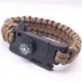 Outdoor survival paracord bracelet with compass for camping tactical multitool gear - Brown