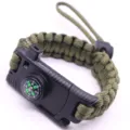 Tactical survival paracord bracelet with compass and whistle for outdoor camping and hiking. - Adjustable (Army Green)