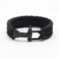Black paracord survival bracelet with metal U-shackle handwoven outdoor tactical gear. - Black (Black Hardware)