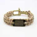 Survival paracord bracelet with metal US flag badge and adjustable zinc alloy shackle clasp. - Bronze 233