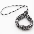 Black and white paracord camera wrist strap survival bracelet with adjustable plastic buckle - Black and White Camouflage
