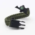 Outdoor survival paracord bracelet with compass, fire starter and scraper for camping. - Green