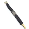Black paracord bracelet with brass shackle and US flag metal dog tag survival rope - Antique Bronze Black