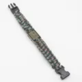 Survival paracord bracelet with tactical plastic buckle and camo woven cord and metal tag - Forest Camo