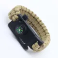 Multifunctional outdoor survival paracord bracelet with compass buckle for camping gear. - Khaki