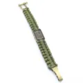 Military green paracord survival bracelet with metal flag dog tag and zinc alloy shackle. - Bronze Army Green