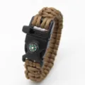 Multifunctional paracord survival bracelet with compass and whistle for outdoor use. - Brown