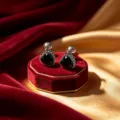 Minimalist black gemstone screw earrings, exquisite mini thin stem stud for daily style variant. - Stepped Round Black Diamond Helix Ear Studs (Pair) / Steel