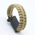 Outdoor survival paracord bracelet with black buckle, durable camping gear accessory for men. - Khaki