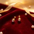 Minimalist gold screw-back stud earrings with clear crystal, delicate cartilage jewelry. - Stepped Round Black Diamond Helix Ear Studs (Pair) / Gold