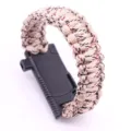 Outdoor survival paracord bracelet with multi-purpose fire starter buckle for camping gear. - Desert Camouflage