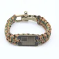 Survival paracord bracelet with metal flag dog tag and zinc alloy shackle buckle. - No. 303