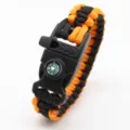 Black and orange survival paracord bracelet with compass and whistle for outdoor adventure. - Orange And Black