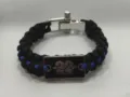 Black blue paracord survival bracelet with metal shackle and veteran awareness plate. - Logo 22