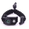 Multifunctional outdoor survival paracord bracelet with compass LED light whistle. - Black