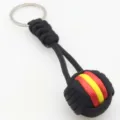 Paracord Keychain Black Red Yellow Monkey Fist Metal Ring Survival Tool Outdoor EDC - Black + Red Yellow Red (Plastic Ball)