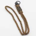 Khaki paracord lanyard with metal eagle hook, tactical survival keychain and phone strap. - Brown