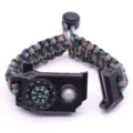 Outdoor survival paracord bracelet with compass and LED light for camping and hiking gear. - Forest Camo