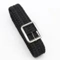 Black 7-core paracord handmade braided belt with metal buckle, outdoor survival tactical gear. - Black