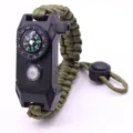 Tactical survival paracord bracelet with compass whistle and LED light for outdoor camping. - Green