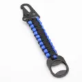 Tactical paracord keychain with carabiner and bottle opener, blue and black braided design. - Blue And Black