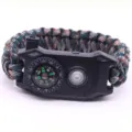 Multifunctional survival paracord bracelet with built-in compass, LED light, and whistle. - Forest Blue Camouflage