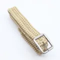 Khaki woven paracord belt with metal buckle, durable tactical survival outdoor accessory. - Khaki