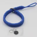 Handmade woven blue camera wrist strap paracord lanyard with metal rings for mirrorless cameras - Sapphire Blue