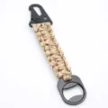 Tactical paracord keychain with eagle beak hook and bottle opener in khaki camo design. - Desert Camouflage