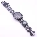 Outdoor survival paracord watch with compass and flint buckle, multi-functional black white braided strap. - Black and White Camouflage