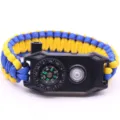 LED Survival Paracord Bracelet Compass Whistle Multi-function Outdoor Emergency Wristband - Yellow and Blue